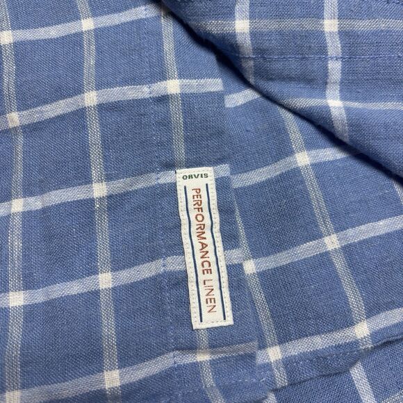 Orvis Classic Fit  Performance LINEN Men's L Wicking Button Up Blue Plaid Check - Picture 6 of 8